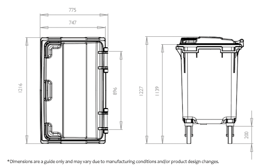 660 Litre Wheelie Bin Specifications: